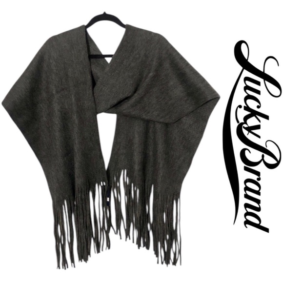 Lucky Brand Solid Brushed Charcoal Grey Blanket Wrap Style Tassel Hem Scarf - Picture 1 of 7